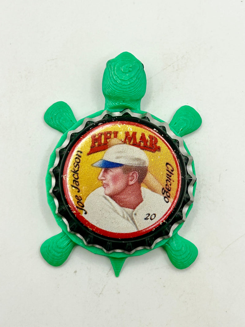 Shoeless Joe Jackson , Helmar Brewing Big League Brew (#21) - Bottle Cap Magnet Turtle (Copy) Shell Shocked Art