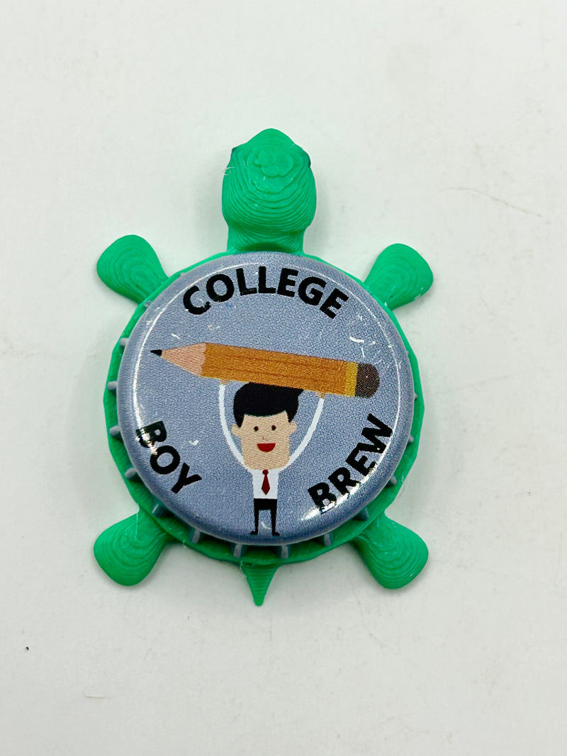 College Boy Brew - Bottle Cap Magnet Turtle Shell Shocked Art