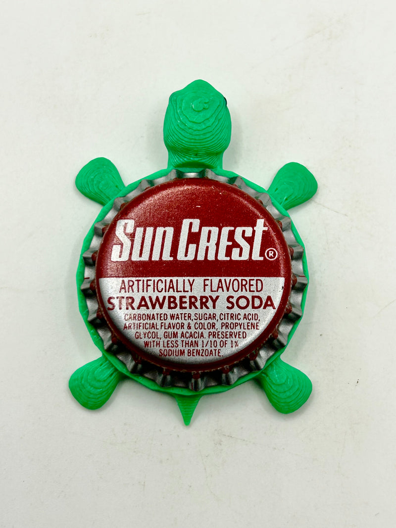 Sun Crest Strawberry Soda - Bottle Cap Magnet Turtle Shell Shocked Art