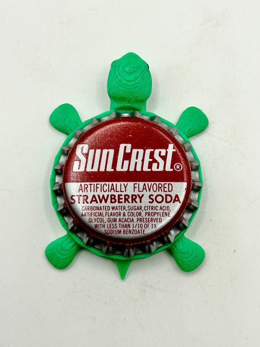 Sun Crest Strawberry Soda - Bottle Cap Magnet Turtle Shell Shocked Art