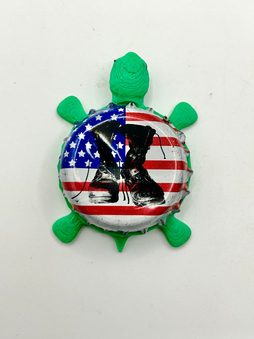 USA Flag with Boots - Bottle Cap Magnet Turtle Shell Shocked Art