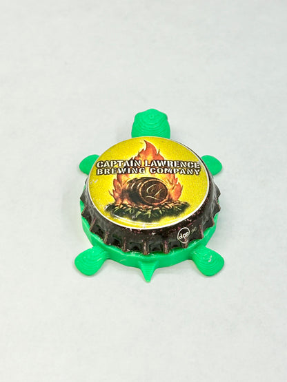 Captain Lawrence Brewing - Bottle Cap Magnet Turtle Shell Shocked Art