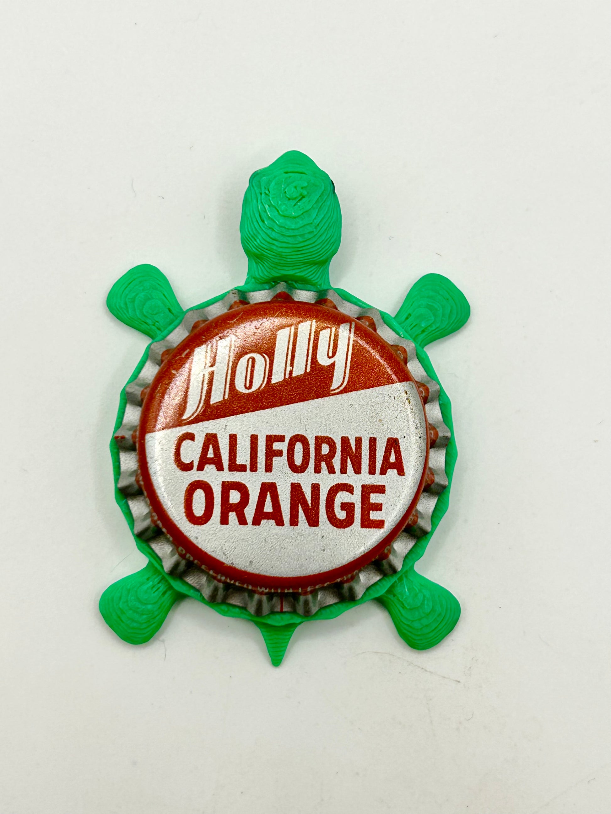 Holly California Orange Soda - Bottle Cap Magnet Turtle Shell Shocked Art