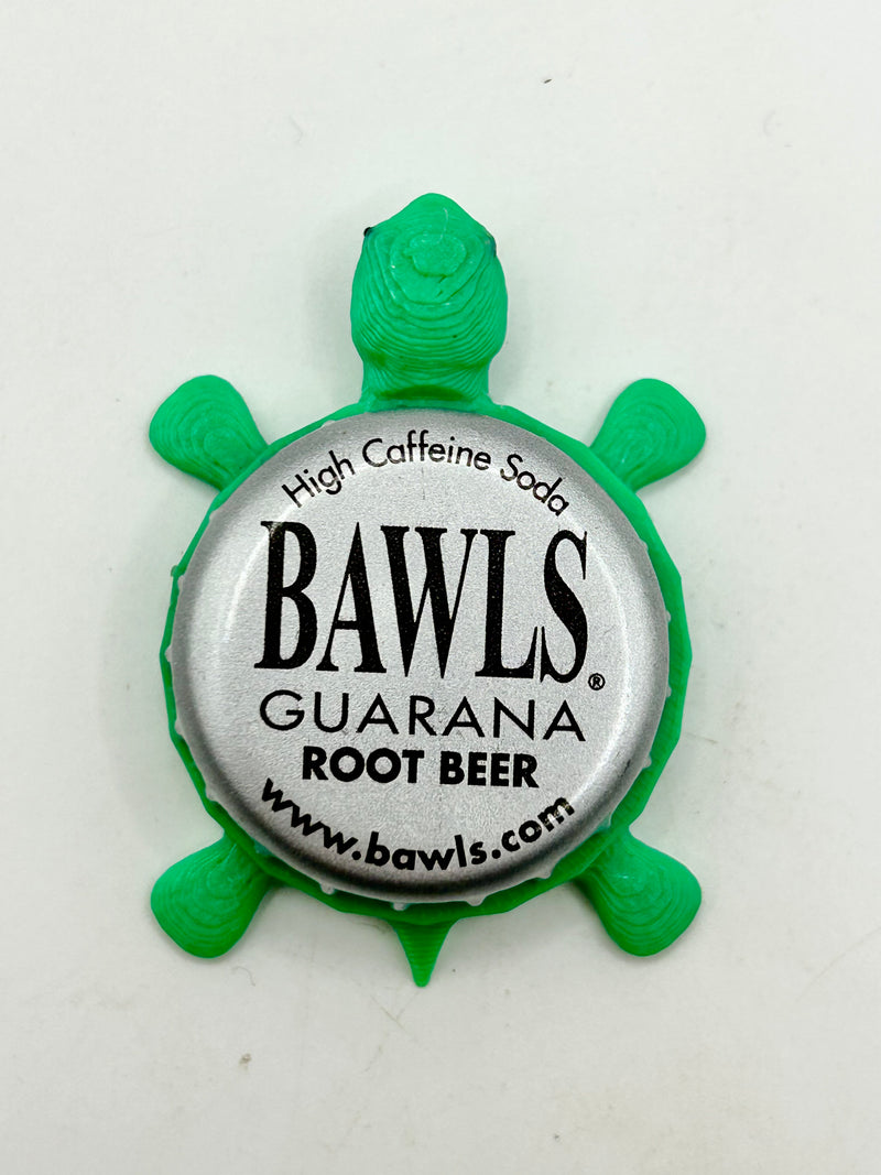 Bawls Root Beer Soda - Bottle Cap Magnet Turtle Shell Shocked Art