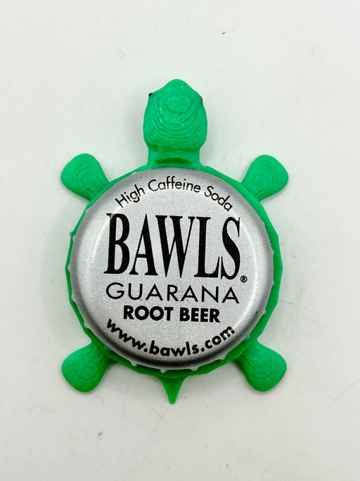 Bawls Root Beer Soda - Bottle Cap Magnet Turtle Shell Shocked Art