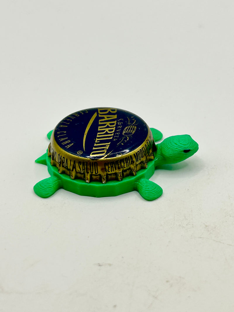 Barrilito Cerveza - Bottle Cap Magnet Turtle Shell Shocked Art