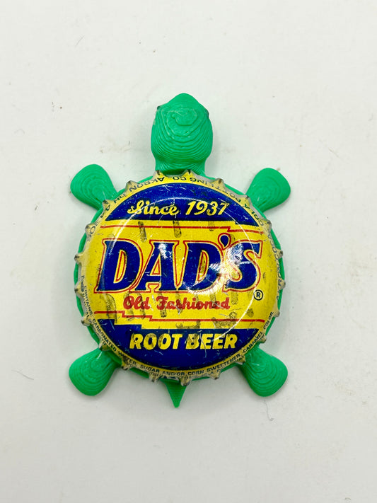 Dad’s Root Beer (Blue & Yellow, Stamped) - Bottle Cap Magnet Turtle Shell Shocked Art