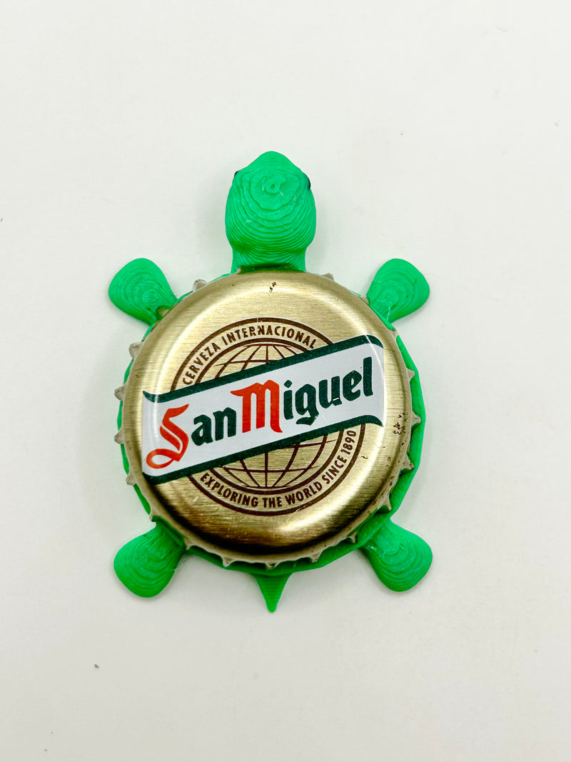 San Miguel Cerveza - Bottle Cap Magnet Turtle Shell Shocked Art