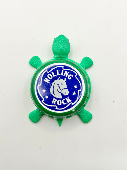 Rolling Rock (Green Trim) - Bottle Cap Magnet Turtle Shell Shocked Art