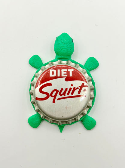 Diet Squirt Soda - Bottle Cap Magnet Turtle Shell Shocked Art