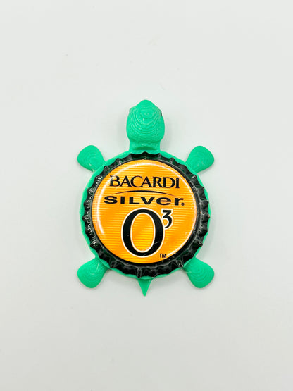 Bacardi Silver O3 - Bottle Cap Magnet Turtle Shell Shocked Art