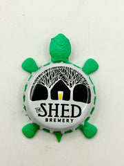 The Shed Brewery (White) - Bottle Cap Magnet Turtle Shell Shocked Art