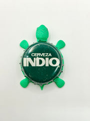 Indio Cerveza - Bottle Cap Magnet Turtle Shell Shocked Art