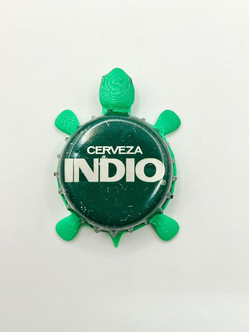 Indio Cerveza - Bottle Cap Magnet Turtle Shell Shocked Art