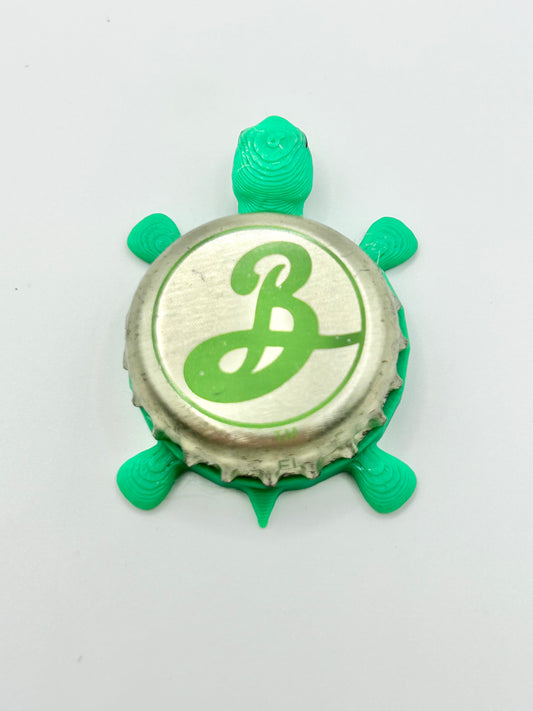 Brooklyn Beer (Green B) - Bottle Cap Magnet Turtle