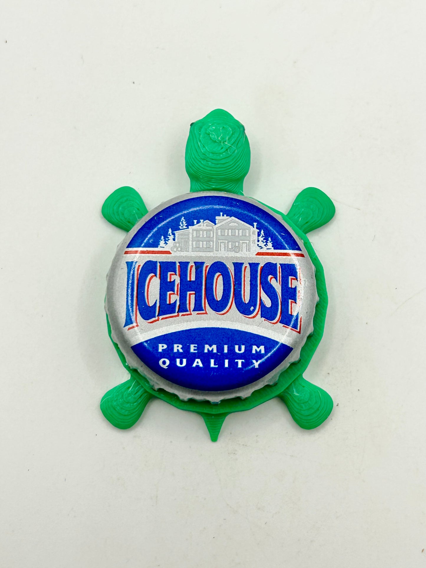 Icehouse Beer - Bottle Cap Magnet Turtle Shell Shocked Art