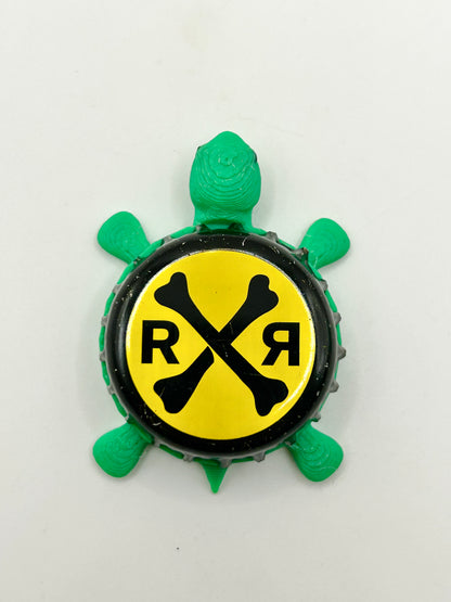 Train Wreck Mountain Town Brewing - Bottle Cap Magnet Turtle Shell Shocked Art