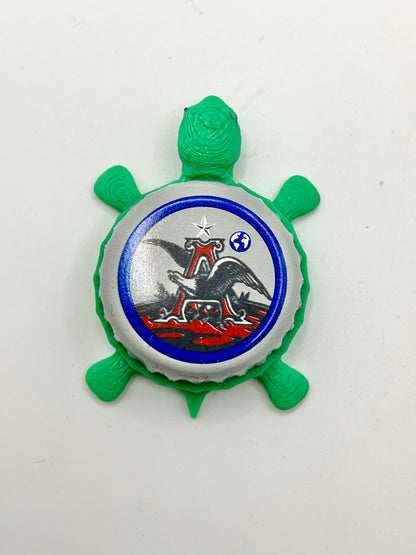 Anheuser Busch Budweiser Beer (Vintage - White) - Bottle Cap Magnet Turtle Shell Shocked Art