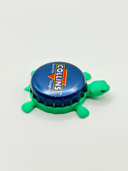 Collins (Blue Cap) - Bottle Cap Magnet Turtle Shell Shocked Art