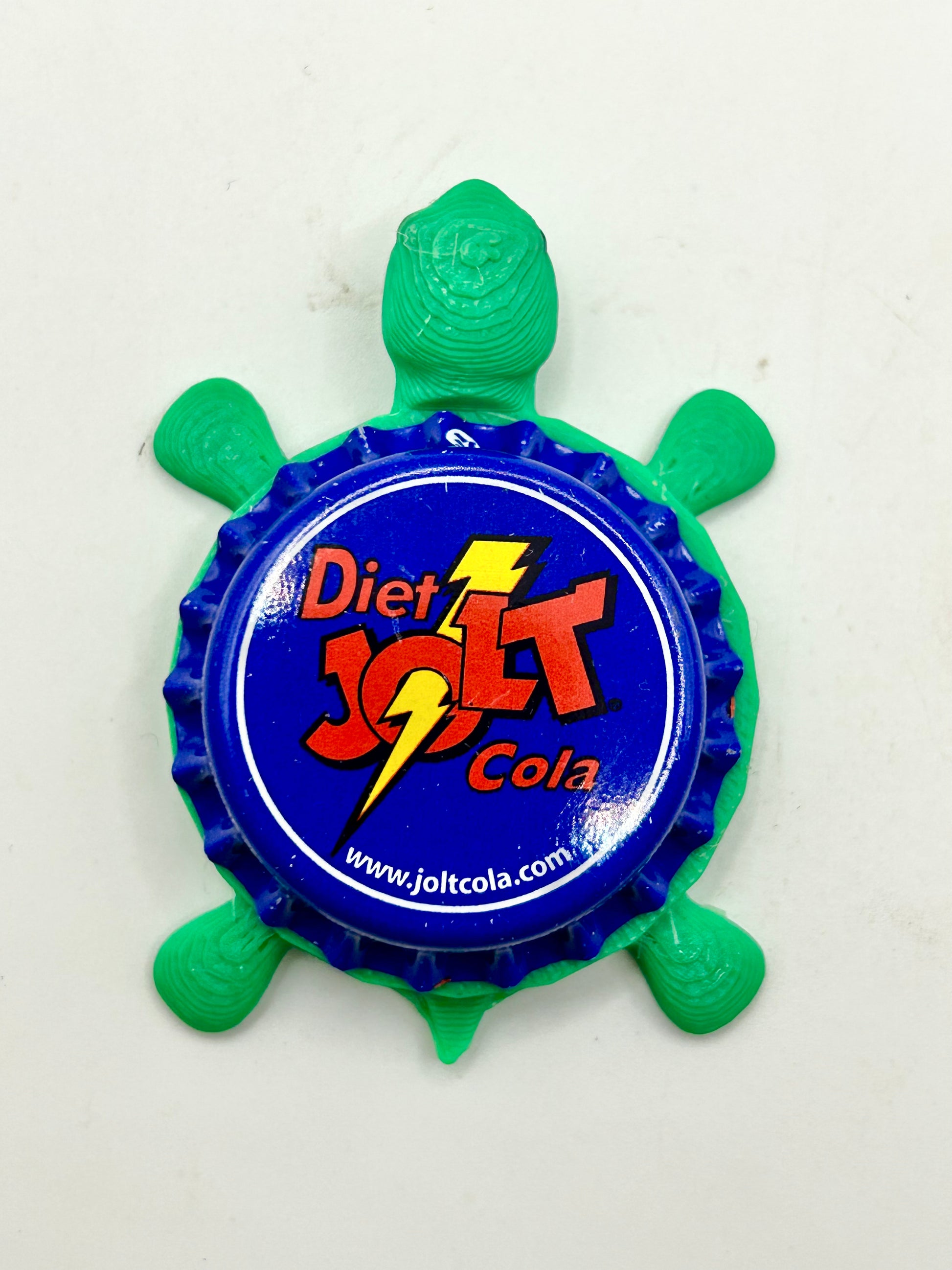 Diet Jolt Soda - Bottle Cap Magnet Turtle Shell Shocked Art