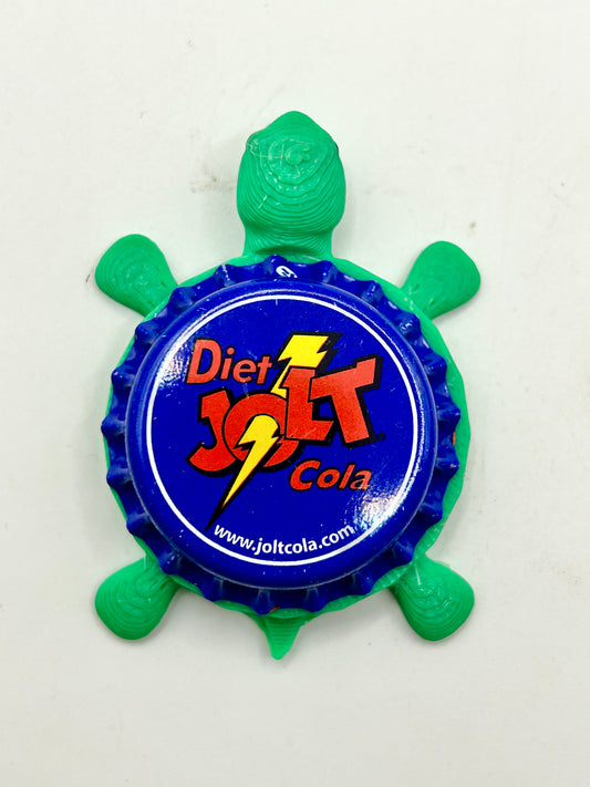 Diet Jolt Soda - Bottle Cap Magnet Turtle Shell Shocked Art