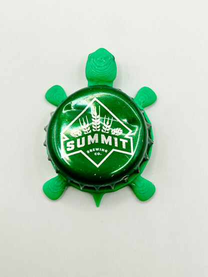 Summit Brewing (Green) - Bottle Cap Magnet Turtle Shell Shocked Art