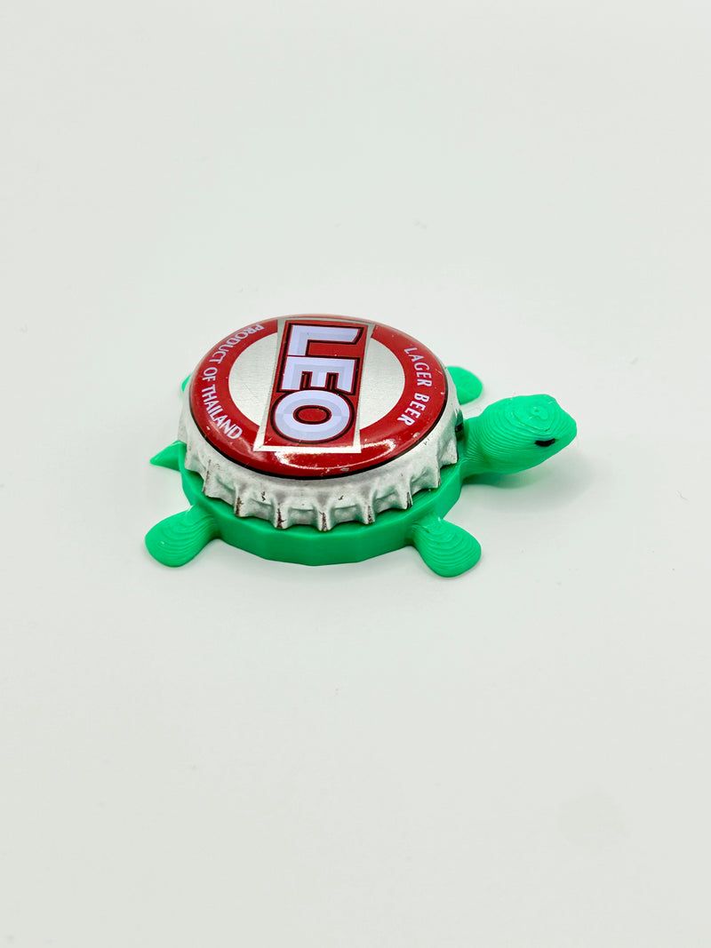 LEO Lager - Bottle Cap Magnet Turtle Shell Shocked Art