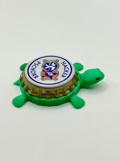 Hacker Pschorr (Large Text) - Bottle Cap Magnet Turtle Shell Shocked Art