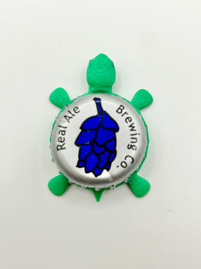 Real Ale Brewing (Blue Hops) - Bottle Cap Magnet Turtle Shell Shocked Art