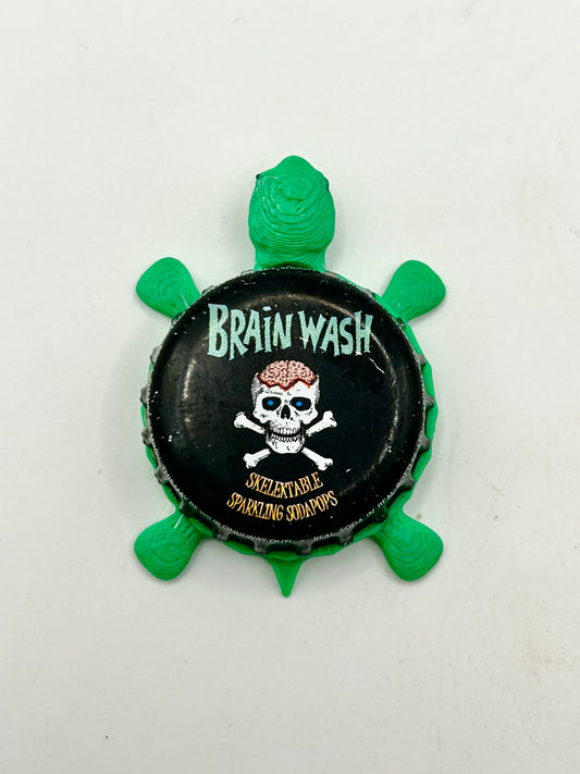 Brain Wash Skelektable Soda - Bottle Cap Magnet Turtle Shell Shocked Art