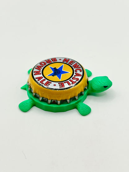 Newcastle Brown Ale - Bottle Cap Magnet Turtle Shell Shocked Art