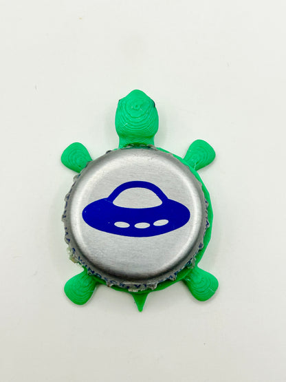 UFO White Beer - Bottle Cap Magnet Turtle Shell Shocked Art