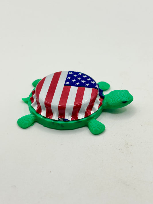 American Flag (USA, Patriotic) - Turtle Bottle Cap Magnet Shell Shocked Art