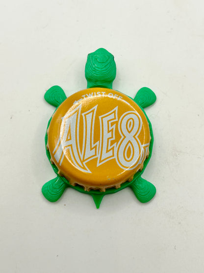 Ale8 (Orange) - Bottle Cap Magnet Turtle Shell Shocked Art