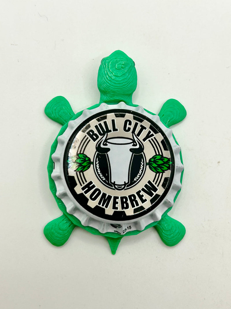 Bull City Homebrew - Bottle Cap Magnet Turtle Shell Shocked Art