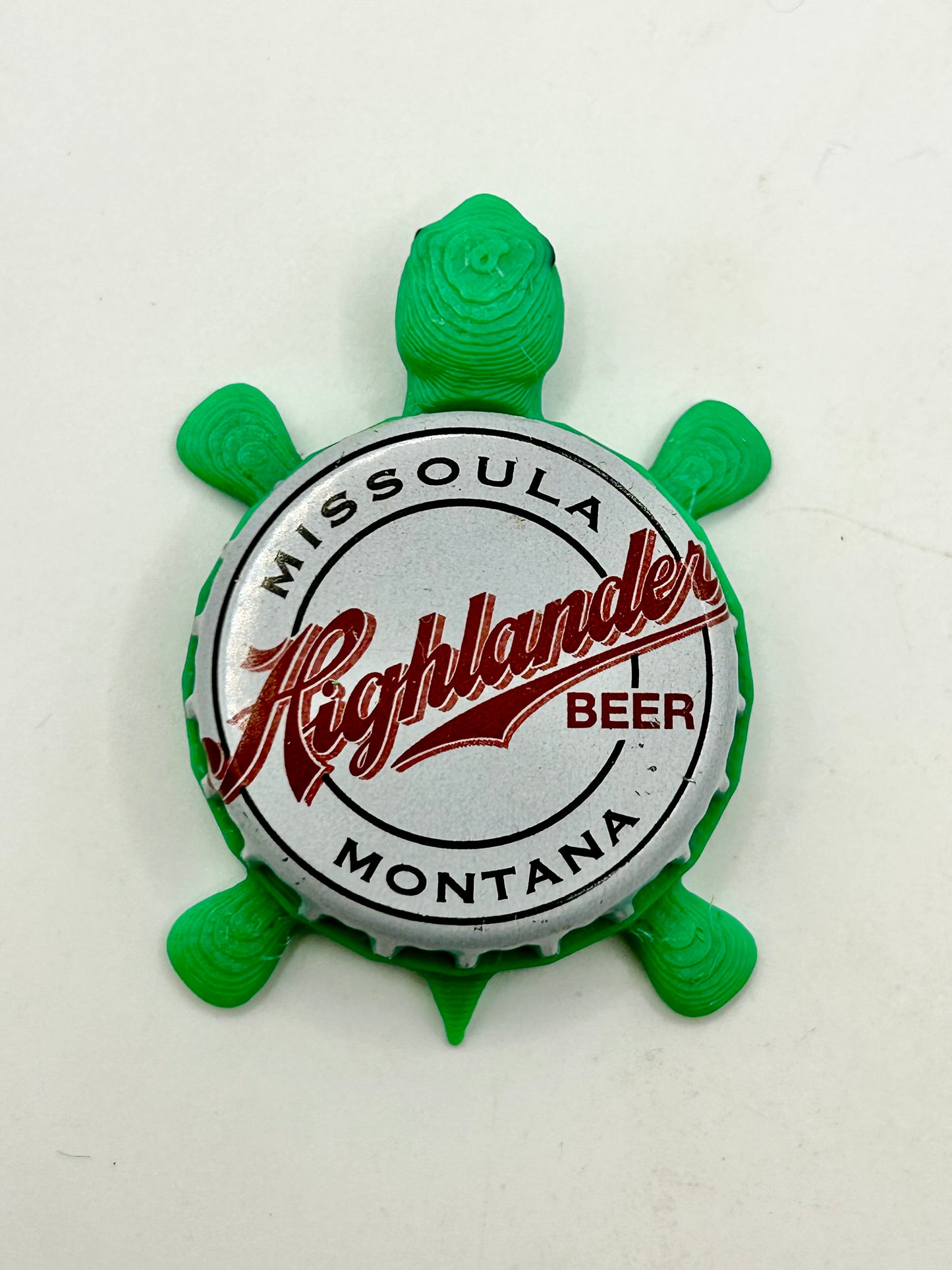 Highlander Beer - Bottle Cap Magnet Turtle Shell Shocked Art