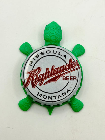 Highlander Beer - Bottle Cap Magnet Turtle Shell Shocked Art