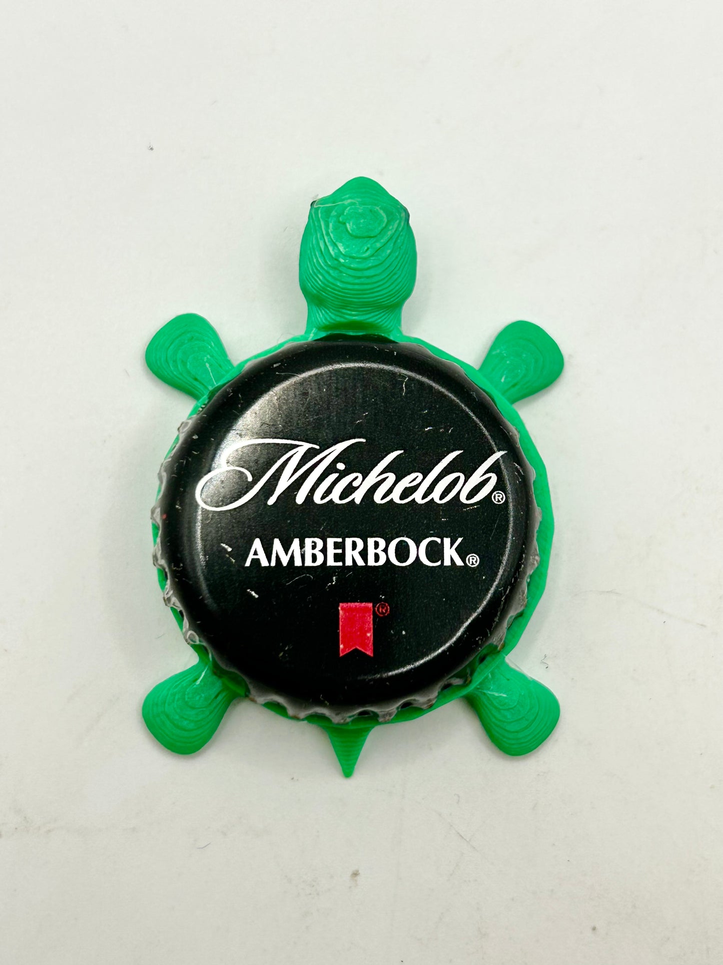 Michelob AmberBock - Bottle Cap Magnet Turtle Shell Shocked Art