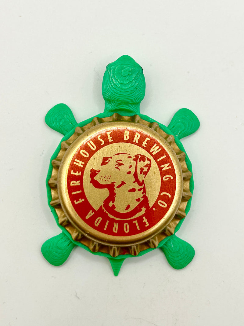 Firehouse Brewing (Red) - Bottle Cap Magnet Turtle Shell Shocked Art