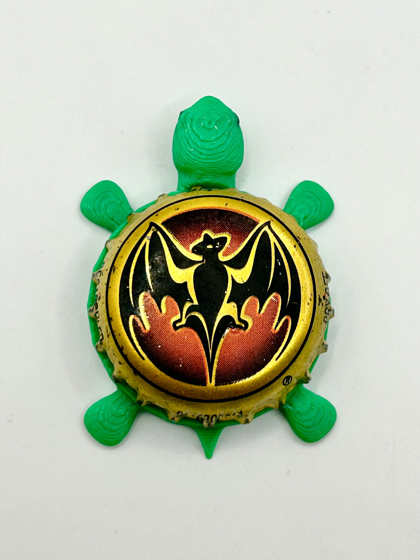 Bacardi (Bat, Black) - Bottle Cap Magnet Turtle Shell Shocked Art