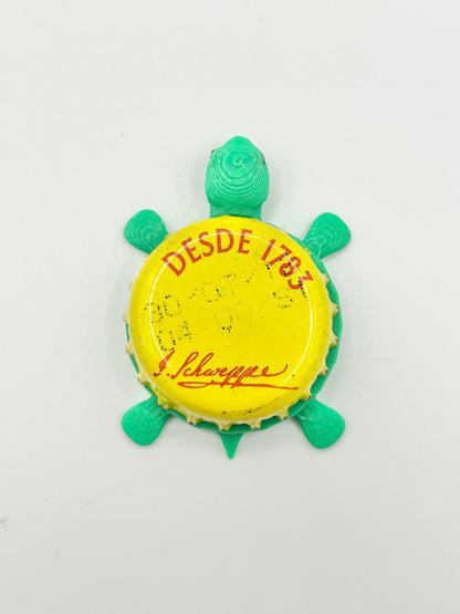 Schweppe’s (Yellow, Red Text) - Bottle Cap Magnet Turtle Shell Shocked Art