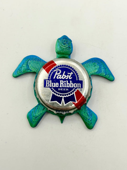 Pabst Blue Ribbon (PBR) - Sea Turtle Bottle Cap Magnet Shell Shocked Art
