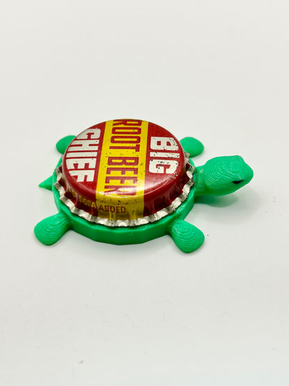Big Chief Root Beer - Bottle Cap Magnet Turtle Shell Shocked Art