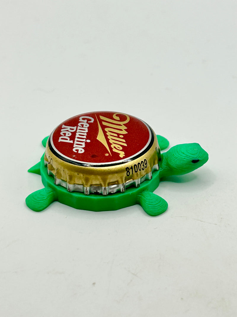 Miller Genuine Red - Bottle Cap Magnet Turtle Shell Shocked Art