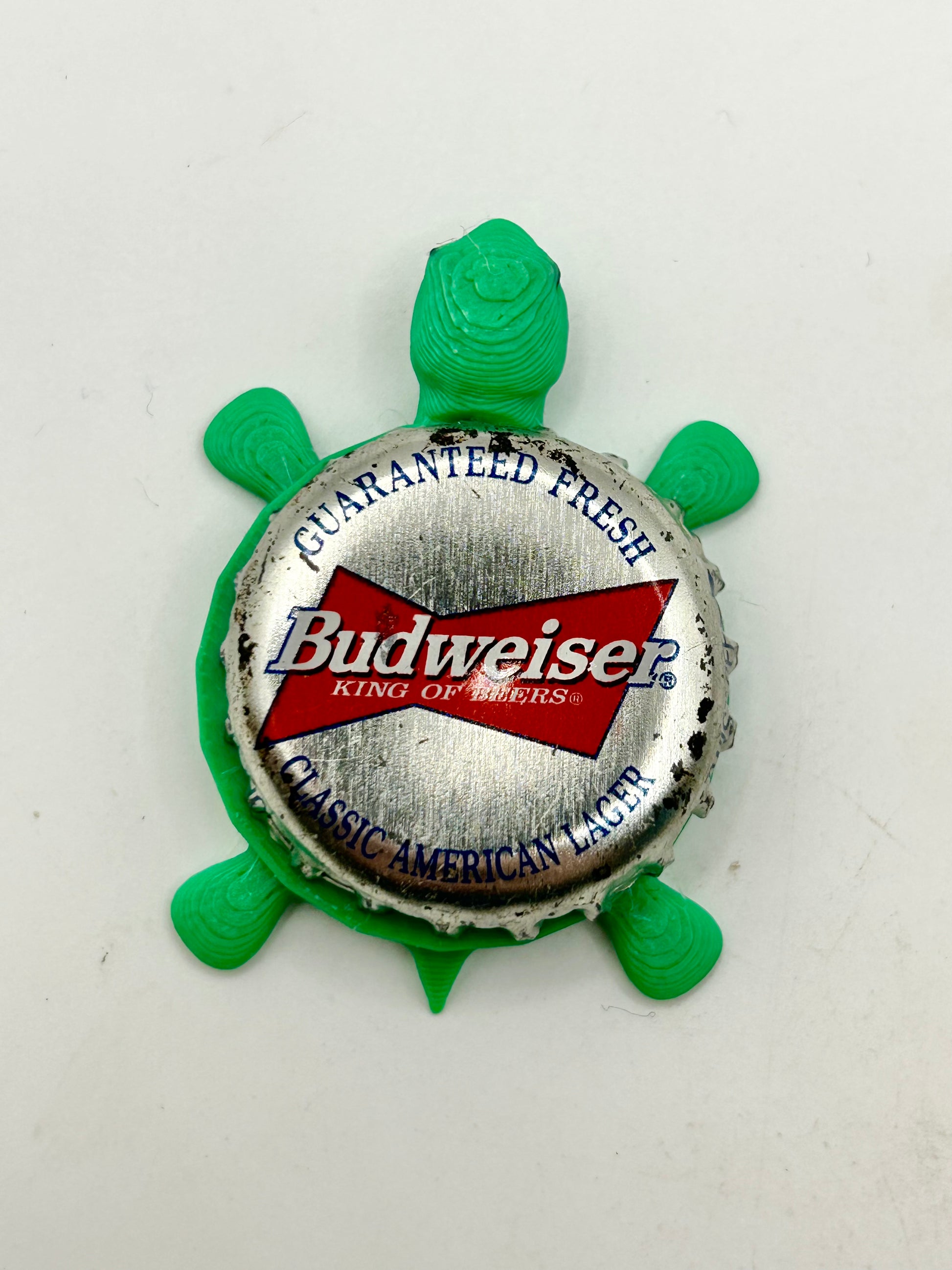 Budweiser (Silver) - Bottle Cap Magnet Turtle Shell Shocked Art