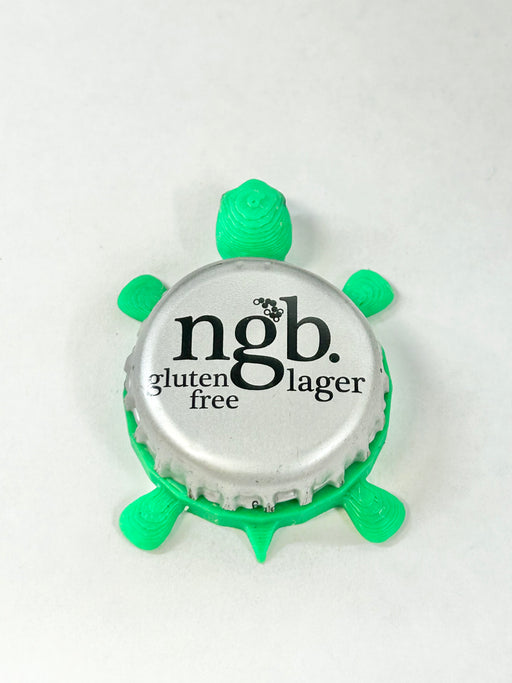 ngb lager (gluten free) Joseph Huber Brewing - Bottle Cap Magnet Turtle Shell Shocked Art