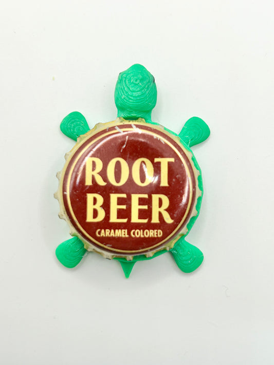 Root Beer (Beige Text) - Bottle Cap Magnet Turtle