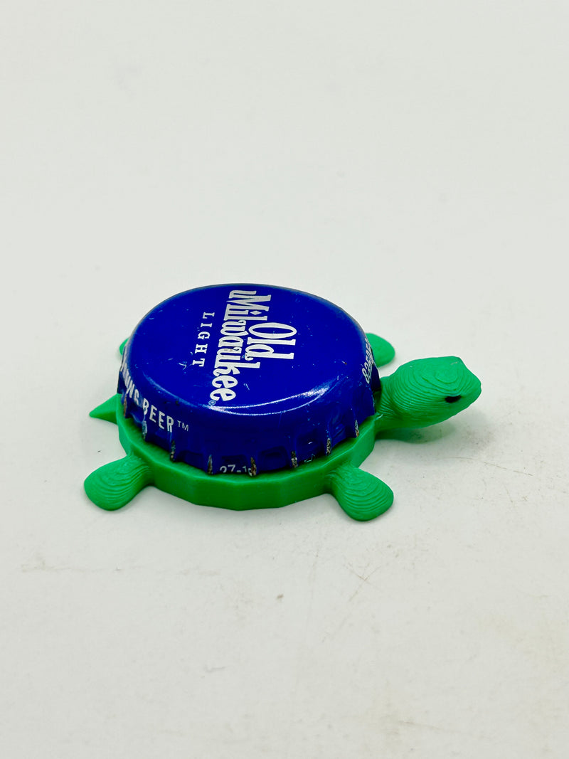 Old Milwaukee Light Beer - Bottle Cap Magnet Turtle Shell Shocked Art
