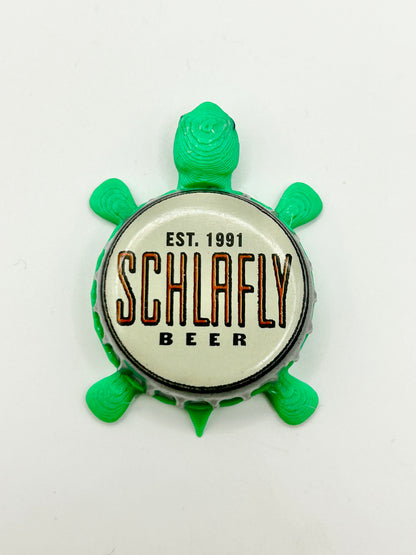 Schlafly Beer (Est 1991) - Bottle Cap Magnet Turtle Shell Shocked Art