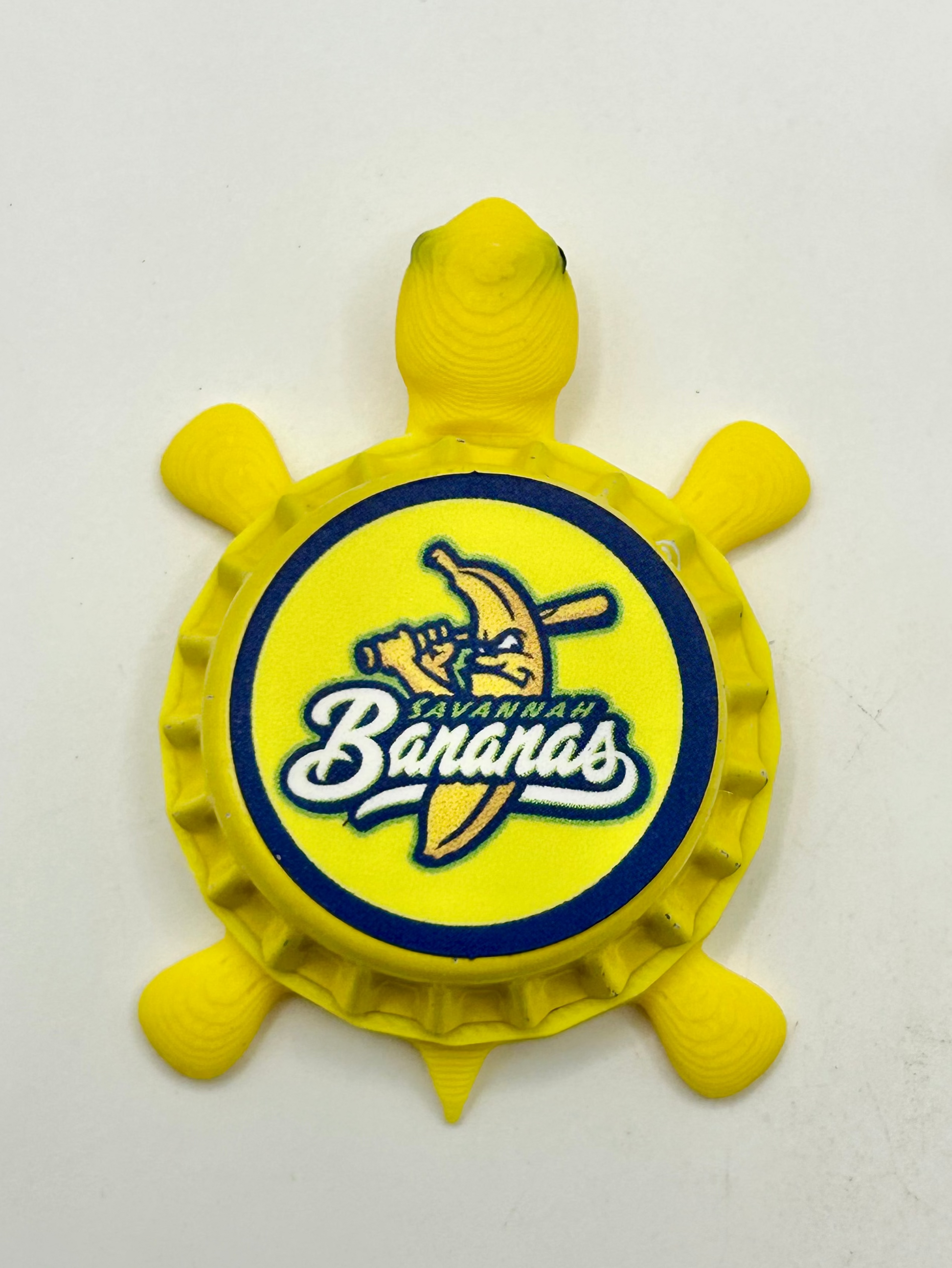 Savannah Bananas (Yellow Turtle & Cap) - Bottle Cap Magnet Turtle Shell Shocked Art